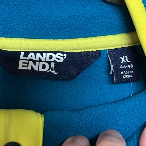 Lands’ End size XL navy, blue, neon yellow quarter snap fleece pullover top - Picture 3 of 9
